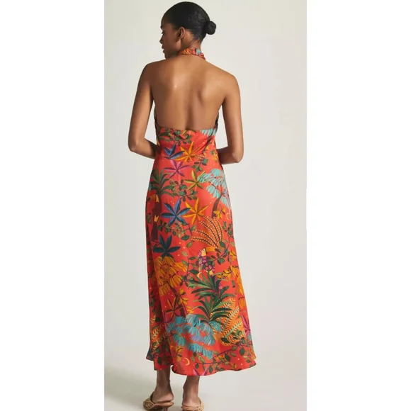 FARM Rio x Anthropologie Red Colorful Halter Slip Dress Small Petite - Picture 3 of 5